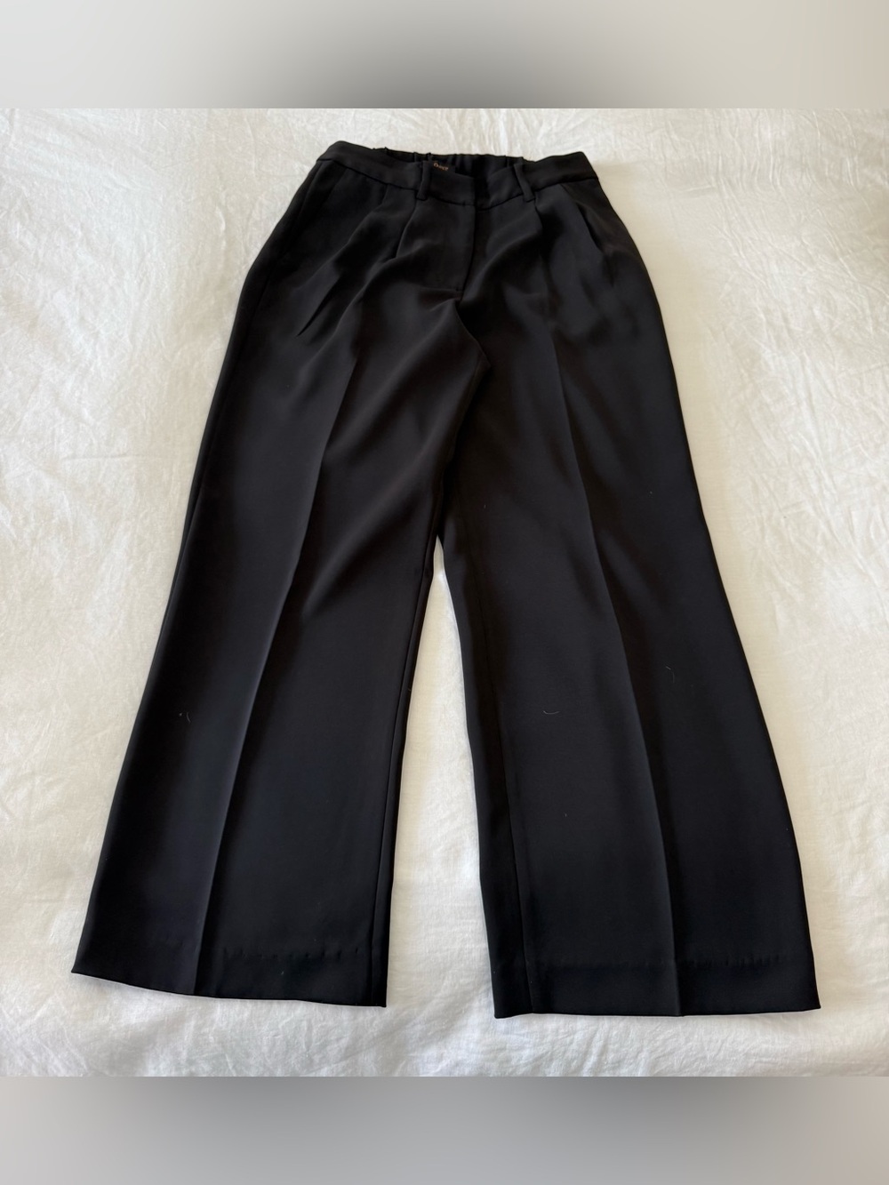 Quince | Women’s 8 | Black Stretch Crepe Pleated Wide Leg Pants | Minimalist